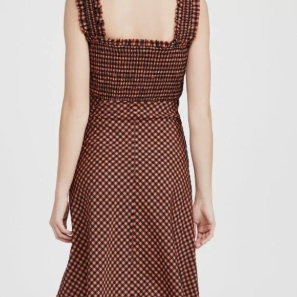NWOT GANNI Seersucker Check Black/Orange Long Dress L $289 - Picture 3 of 13